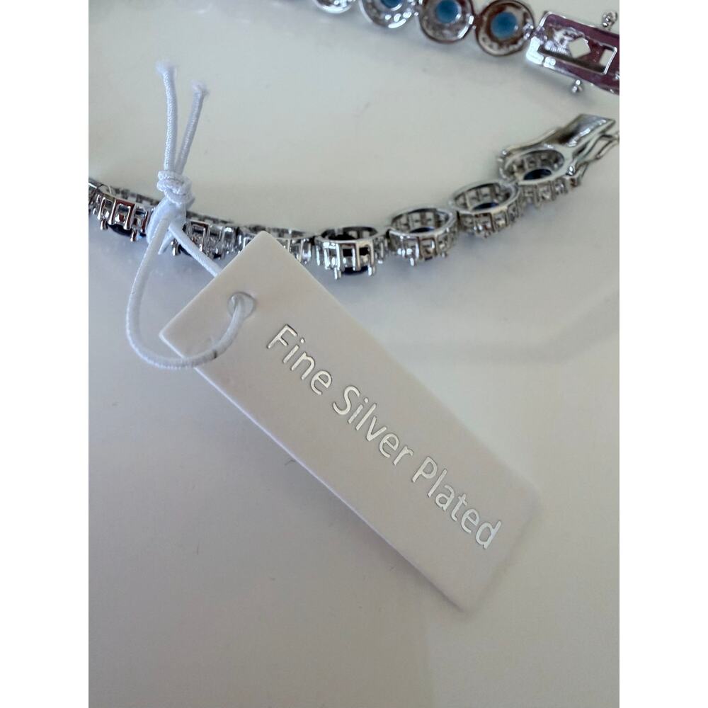 Blue Saphire & Diamond Bracelet
(Cubic Zirconia & Fine Silver Plated) - Picture 8 of 8